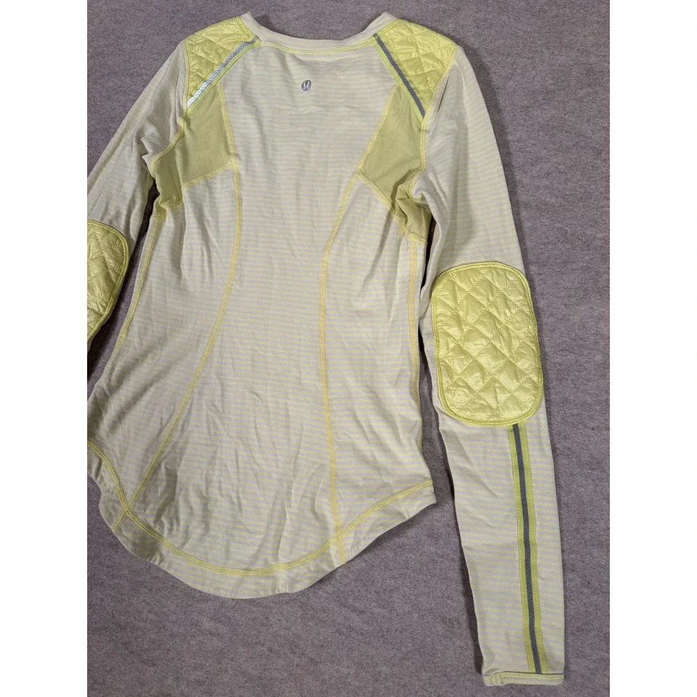 Lululemon Long Sleeve Shirt Womens 4 Yellow Stripe Quilted Run Athletic LW3791S